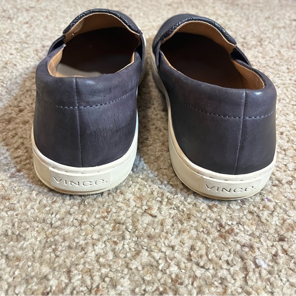 Vince Leather Snakeskin Embossed Slip On Sneakers Suede Navy Blue Size 9M - Picture 4 of 7